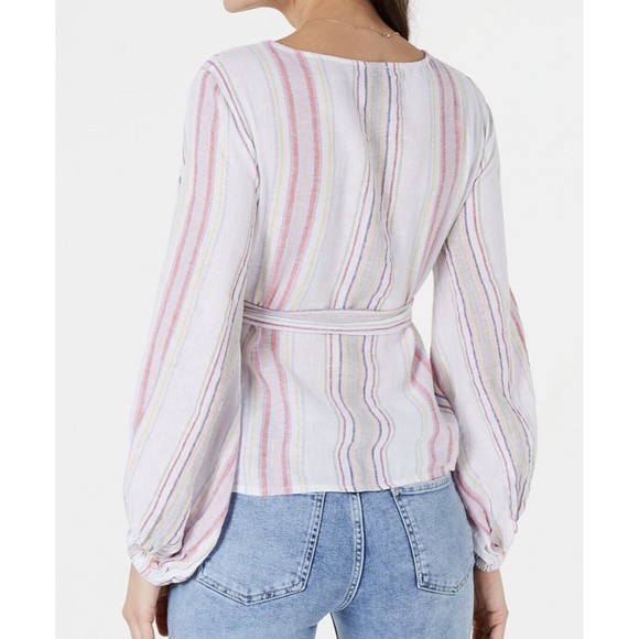 INC NEW Women's Blouson Sleeve Metallic Linen Blend Faux Blouse Shirt Top M - Picture 2 of 2